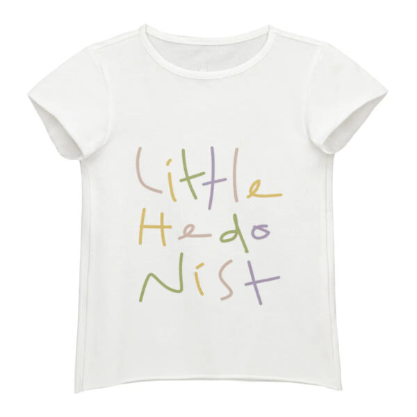 Little Hedonist unisex organic cotton t-shirt in white with Little Hedonist print