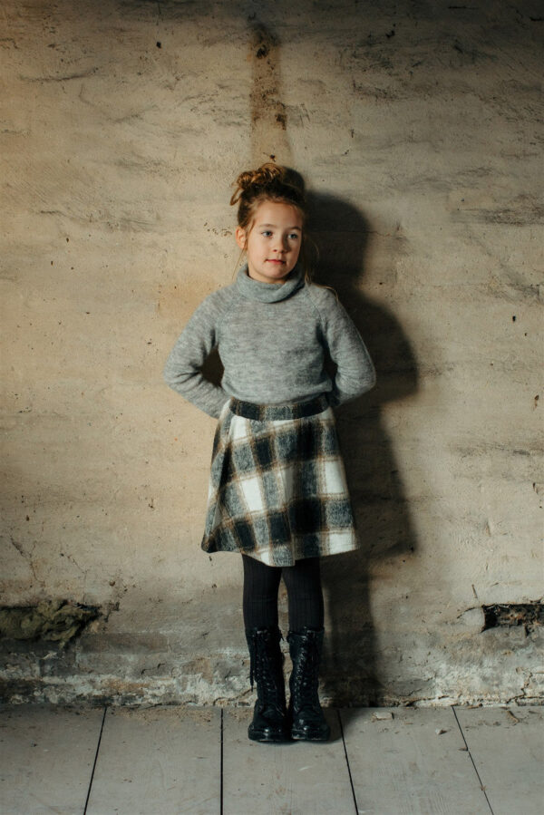 Little Hedonist organic draped knee-high skirt in thick Flanel Jacquard