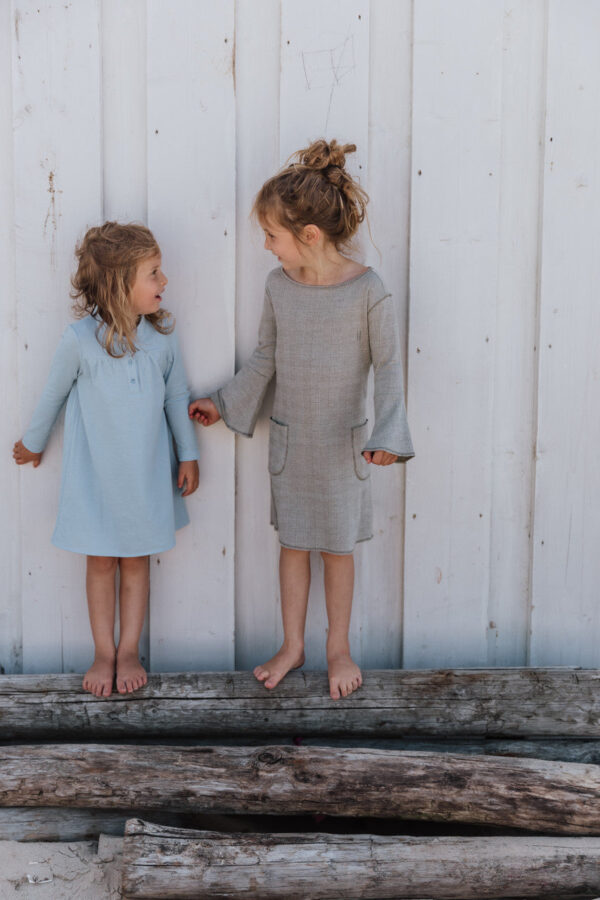 Little Hedonist 100% organic cotton long sleeve dress in light blue