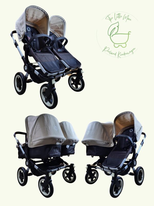 Bugaboo - Donkey Zwillingskinderwagen Geschwisterwagen (2 Sitze / 2 Babywanne) - Weiß in Gutem Zustand / Gut